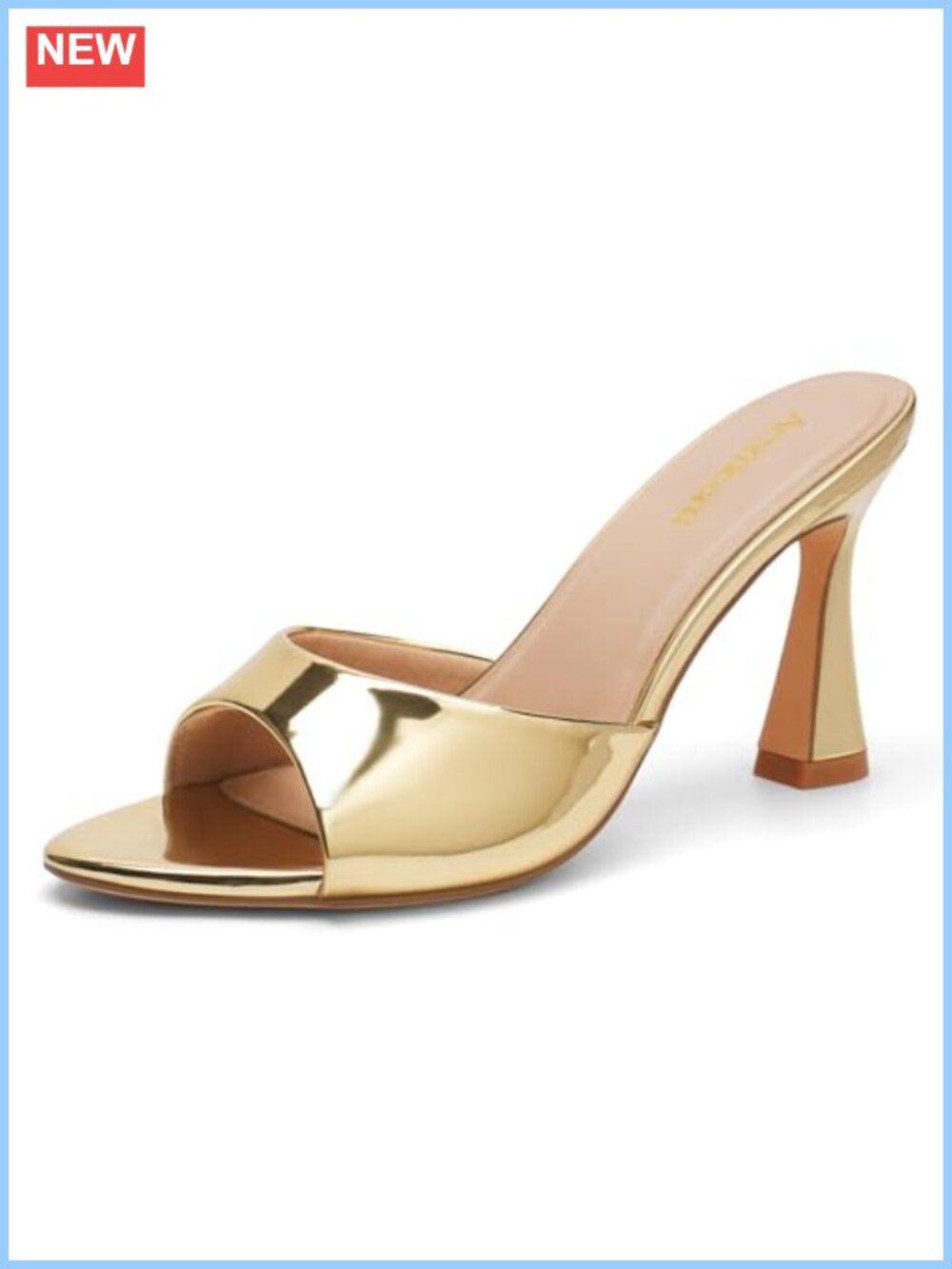 Chunky Block Heel Mules for Women Slip On Patent Faux Leather Peep Toe